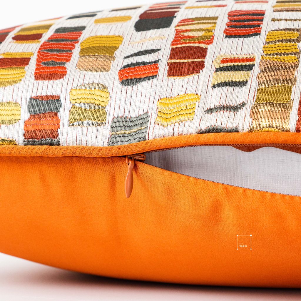 Vỏ Gối Tựa Lưng Trang Trí Thêu Cao Cấp Size 50cm - Cam Dệt Điểm