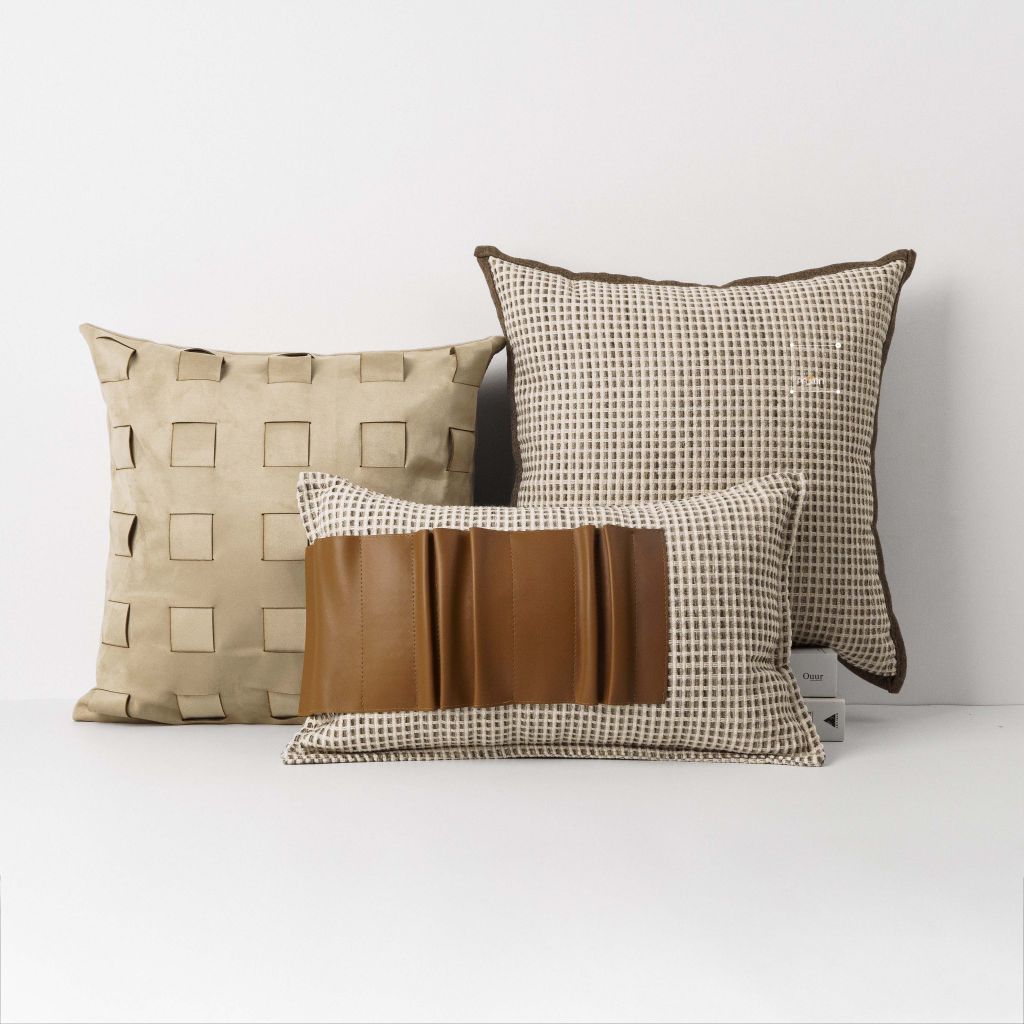 Vỏ Gối Tựa Trang Trí Sofa Da Nâu Phối Màu Wabi Sabi