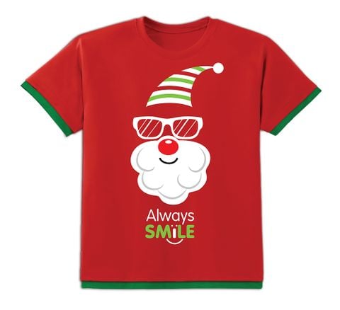 Áo đèn tay ngắn - Nam -  Ông Noel Mắt Kính - Màu đỏ size L, M, S