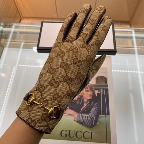 Găng tay nữ GUCCI* hoạ tiết logo nâu phối da cừu mềm đẹp SIÊU CẤP