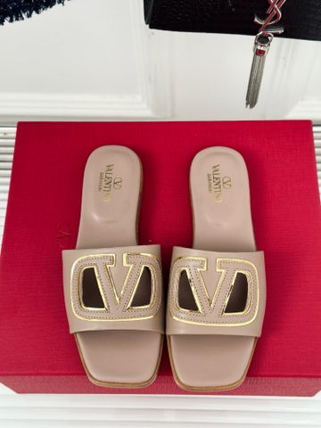 Dép nữ VALENTINO* quai da bò dập logo viền vàng đẹp sang VIP 1:1