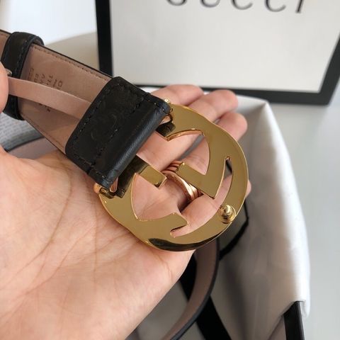 Belt nữ GUCCI bản 3,5cm dây da dập Hoạ tiết logo đẹp