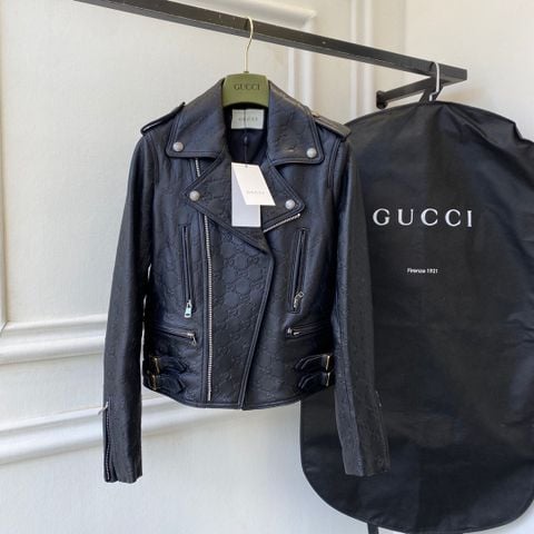 Áo da nữ GUCCI* da cừu xịn dập hoạ tiết logo kiểu cực đẹp độc VIP 1:1