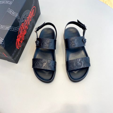 Sandal nam VERSACE* mẫu mới quai da bò dập nổi hoa văn nẹp logo đen kiểu cực đẹp hàng cao cấp