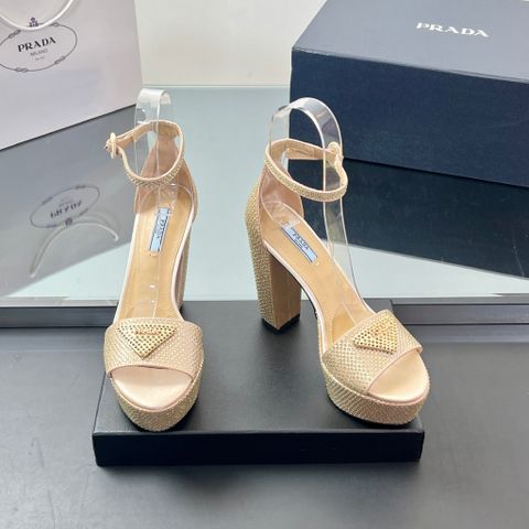 Sandal cao gót PRAD* đính pha lê lấp lánh
