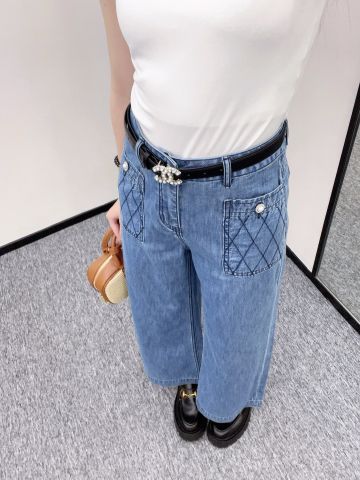 Quần jeans nữ CHNEL* “Vintage Chic” Belted Wide‑Leg Jeans