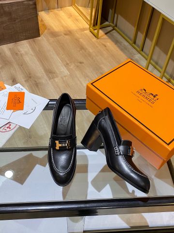 Giày cao gót Hermes* SIÊU CẤP gót vuông 8,5cm da bò lỳ cao cấp dáng đẹp sang thanh lịch