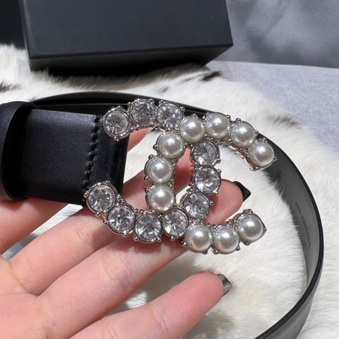 Belt nữ chanel* dây da bò bản 3cm mặt đính đá nạm ngọc đẹp sang