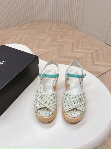 Sandal nữ đế xuồng cói CHNEL* quai vải lót da cừu đẹp VIP 1:1