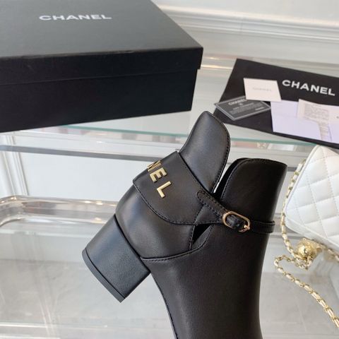 Boot chanel* cổ thấp da bò lỳ gót vuông cao 5,5cm đẹp sang VIP 1:1