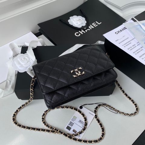 Túi xách nữ chanel* woc 19cm da hạt logo nạm ngọc đen trắng đẹp sang cao cấp