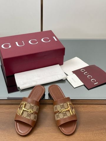 Dép nữ  GUCC* hoạ tiết logo canvas phố da bò mẫu mới đẹp sang cao cấp