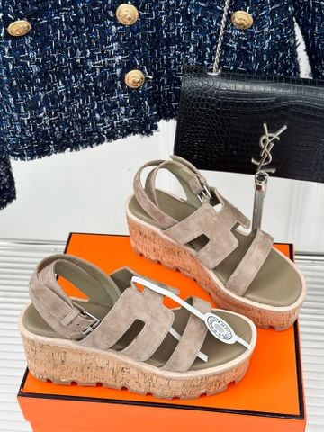 Sandal nữ Herme*s da lộn đế xuồng cổ điển