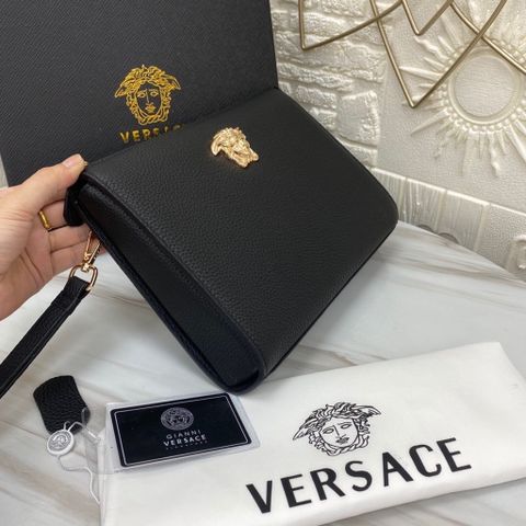 Clutch VERSACE* nam nữ SIÊU CẤP 28cm da bò togo mềm logo vàng chất đẹp xịn chuẩn nét