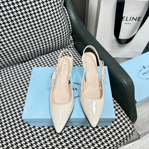 Giày cao gót PRADA* cao 6cm da bóng mũi nhọn dáng đẹp sang VIP 1:1