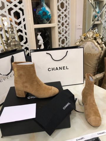 Boot chanel* cổ thấp gót vuông da bò SIÊU CẤP