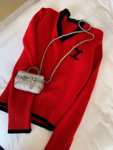Áo len nữ chanel* đỏ viền đen đẹp SIÊU CẤP