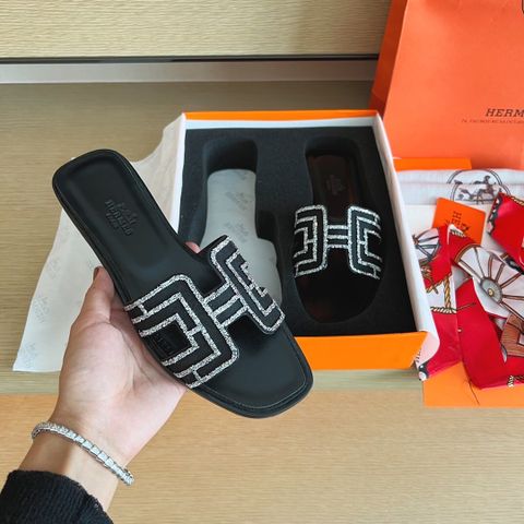 Dép nữ Hermes* quai da lộn nhũ đẹp SIÊU CẤP