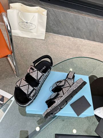 Sandal nữ PRADA* hai quai thể thao đính đá đẹp độc VIP 1:1