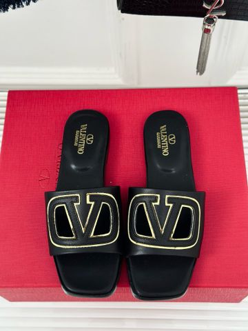 Dép nữ VALENTINO* quai da bò dập logo viền vàng đẹp sang VIP 1:1