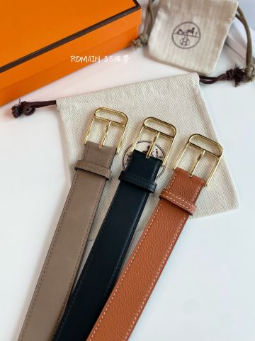 Belt nam nữ HERMES* 3.5cm dây da bò