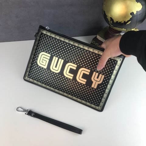 Clutch GUCCI* nam nữ sz 30cm da bò in hoạ tiết vàng đồng đẹp cao cấp