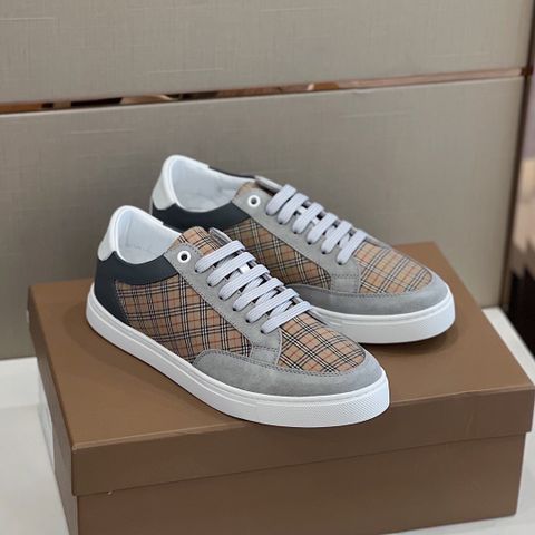 Giày nam buộc dây BURBERRY* da lộn phối kẻ có nhiều màu đẹp cao cấp