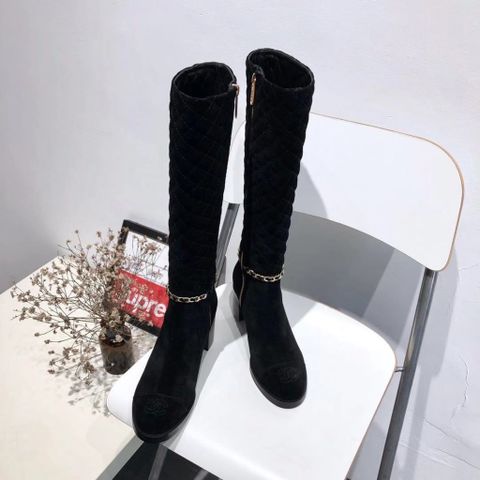 Boot CHANEL* cổ cao da bò trần trám gót vuông 4,5cm đẹp sang SIÊU CẤP