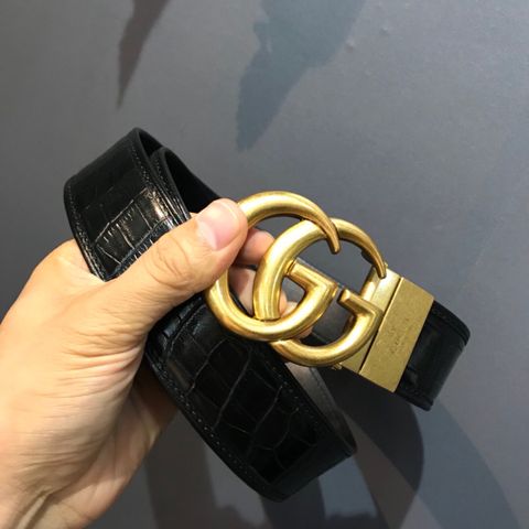 Belt nam GUCCI dây vân cá sấu mặt vàng đồng