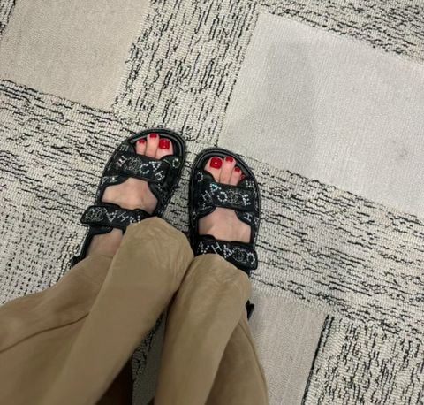 Sandal nữ CHNEL* Denim Rhinestone Magic-Strap