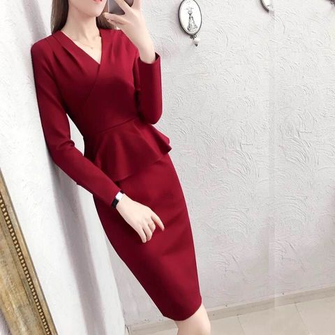 Đầm peplum dài tay thu đông chất đẹp dáng sang