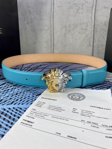 Belt nam VERSACE* mặt logo dây da bò lỳ 2 màu xanh đẹp độc SIÊU CẤP