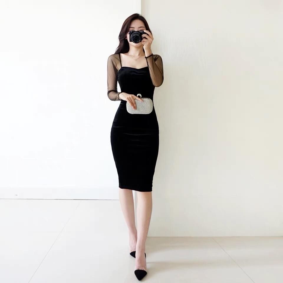 Đầm Nhung Pha Lưới  Thời Trang CHARMILLES