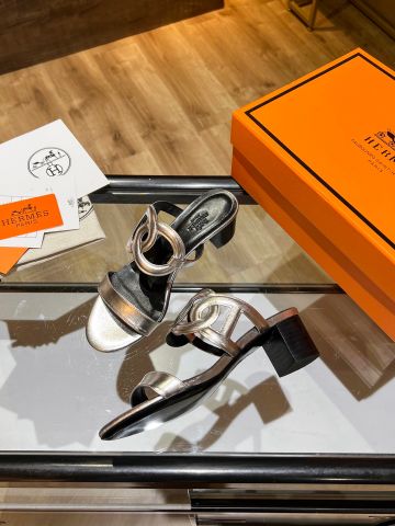 Dép nữ Hermes* SIÊU CẤP gót vuông cao 5,5cm quai da bò đẹp sang SIÊU CẤP