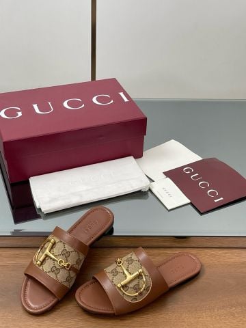 Dép nữ  GUCC* hoạ tiết logo canvas phố da bò mẫu mới đẹp sang cao cấp
