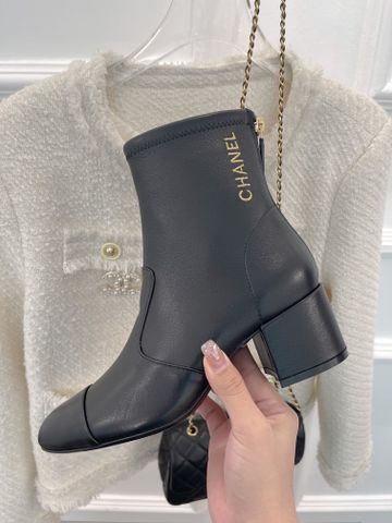 Boot chanel* cổ thấp gót vuông cao 5cm da bò đẹp SIÊU CẤP