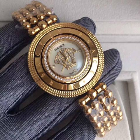 Đồng hồ nữ versace mặt tròn xoay đẹp độc đáo, dây kim loại bi tròn case 36 cm