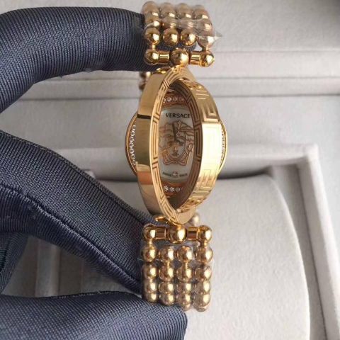Đồng hồ nữ versace mặt tròn xoay đẹp độc đáo, dây kim loại bi tròn case 36 cm