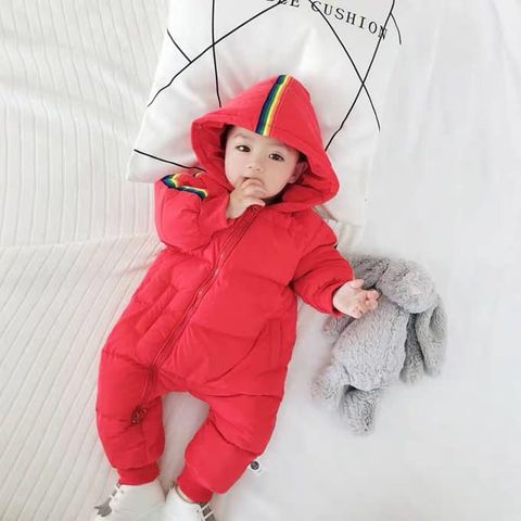 Jumpsuit phao cho bé mũ viền lông