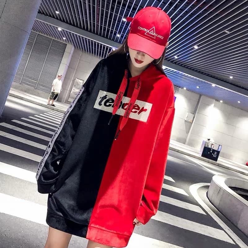 áo hoodie dáng dài túi hộp  AD1129  TRẮNG  thoitrangxitincom