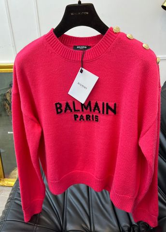 Áo len nữ BALMAIN* màu hồng khuy vàng đẹp SIÊU CẤP