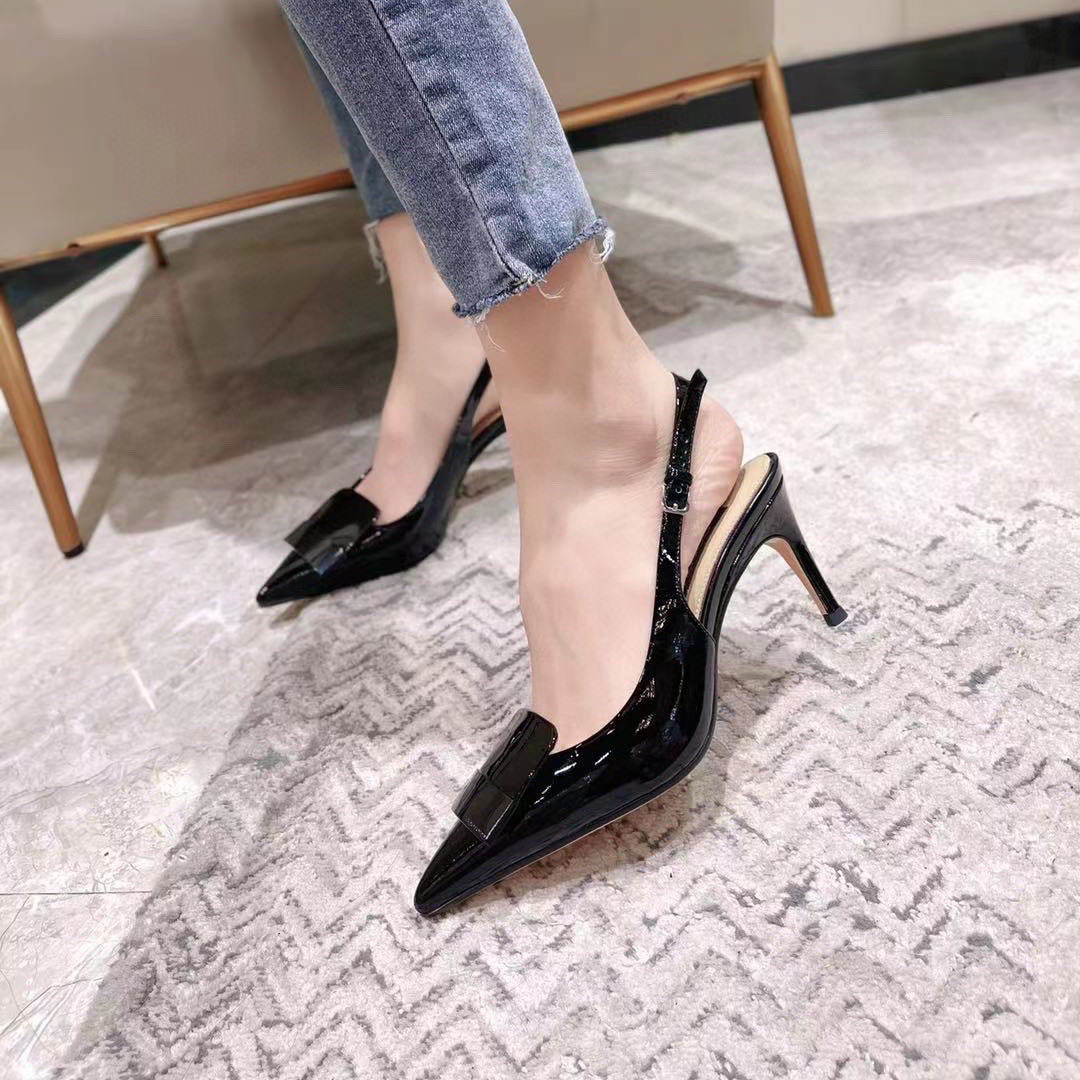 Giày cao gót Sergio* Rossi* da bóng cao 7,5cm dáng hở gót đẹp sang