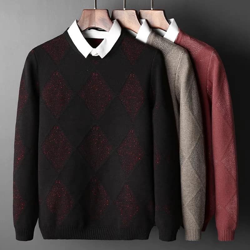 Áo len nam liền cổ sơ mi dệt hoạ tiết nổi đẹp sang cao cấp 1 triệu htt   lien fashion