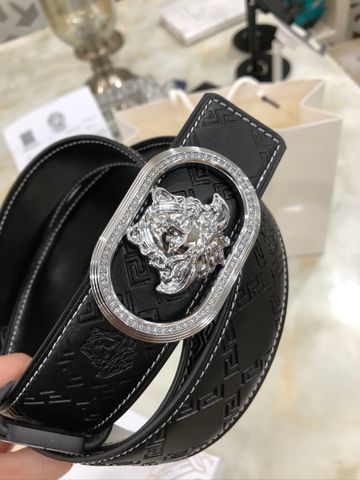 Belt nam VERSACE dây da dập vân mặt bạc viền đá đẹp sang