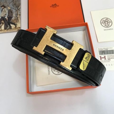 Belt nam hermes mặt trạm hoa văn bản 3,8cm