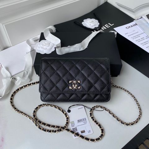 Túi xách nữ chanel* woc 19cm da hạt logo nạm ngọc đen trắng đẹp sang cao cấp