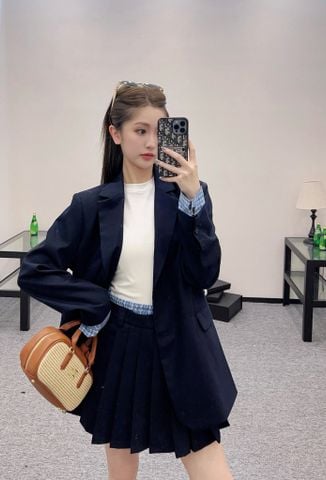 Bộ vest váy xếp ly nữ sinh mi.u mi.u* màu xanh than cao cấp