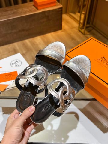 Dép nữ Hermes* SIÊU CẤP gót vuông cao 5,5cm quai da bò đẹp sang SIÊU CẤP