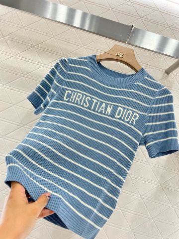 Áo phông nữ Di*or* dệt kim Tee Len Kẻ “St‑Tropez Riviera”