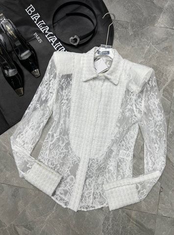 Sơ mi ren nữ BALMAIN* độn vai khuy vàng đẹp sang màu trắng và đen